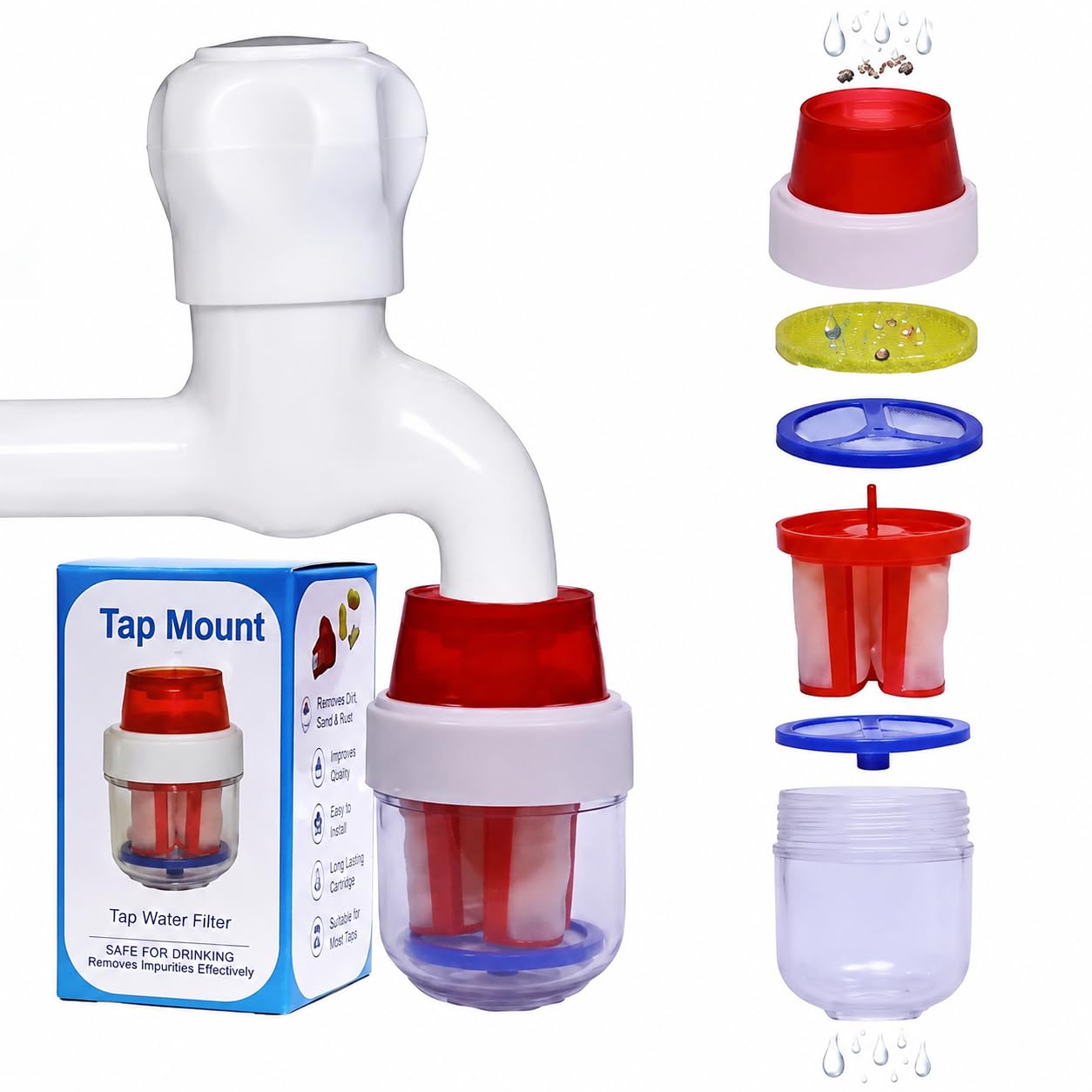 Tap Water Filter with Five Layer Filtration, Kitchen Bathroom Tap Filter for Hard water,Dust absorber filter.-image-11