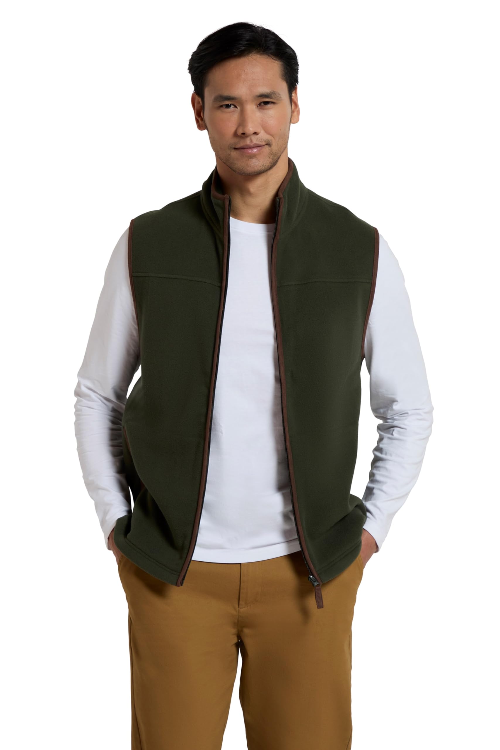 Mountain Warehouse Men's Khaki Rove Fleece Gilet - Lightweight Bodywarmer, Breathable & Antipill Microfleece, 2 Front Pockets - Best For Spring Summer, Outdoors, Walking L