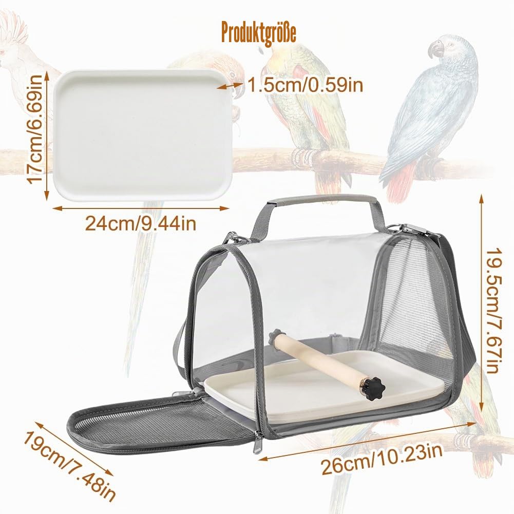 Vogelkäfig, Vogel Transportbox mit Sitzstange & Ausziehtablett, Kleintier & Vogelkäfig für Wellensittich, Sittiche, Leicht zu Reinigen, Sicherer Transport zum Tierarzt, 26x19x19 cm