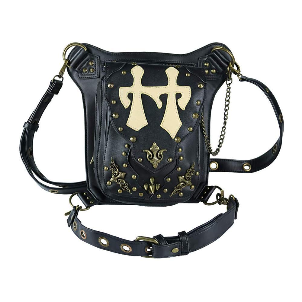 Vintage Retro Rock Bags Gothic Men Women Leather Rivets Leg Waist Bags