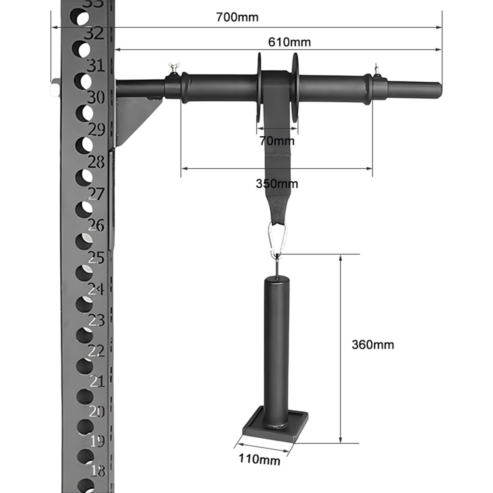 Rodillo de entrenamiento de antebrazo para bastidores de potencia, se adapta a tubos de 3 x 3 pulgadas, dispositivo de agarre de brazo para entrenamiento de fuerza y soporte de muñeca