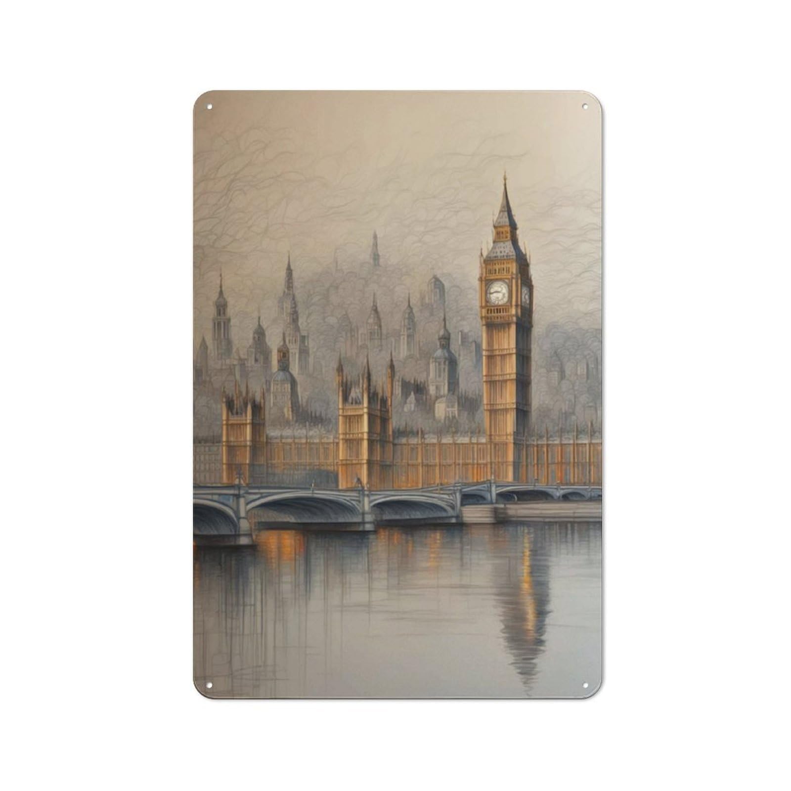 Junmoney London In Lake Tin Wall Plaque 30X20cm With For Hobby Room Or Studio, For Metal Sign Collectors, For Kitchen And Home Bar Decor