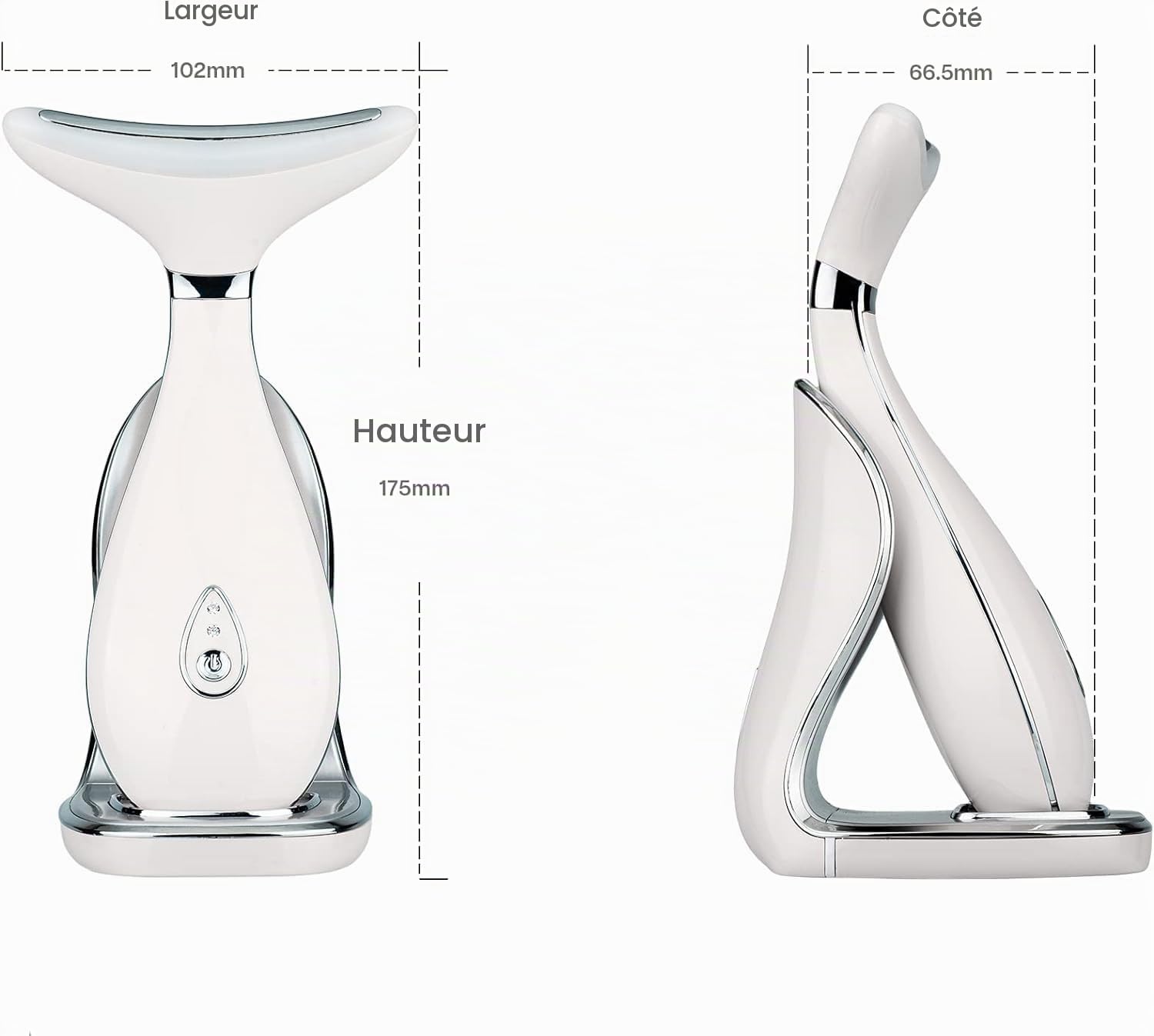 VRAIKO Lily Neck massage du visage, dispositif de rajeunissement de la peau avec thérapie thermique, LED à triple action et Vibration, pour le levage et le serrage anti-âge (blanc perle)