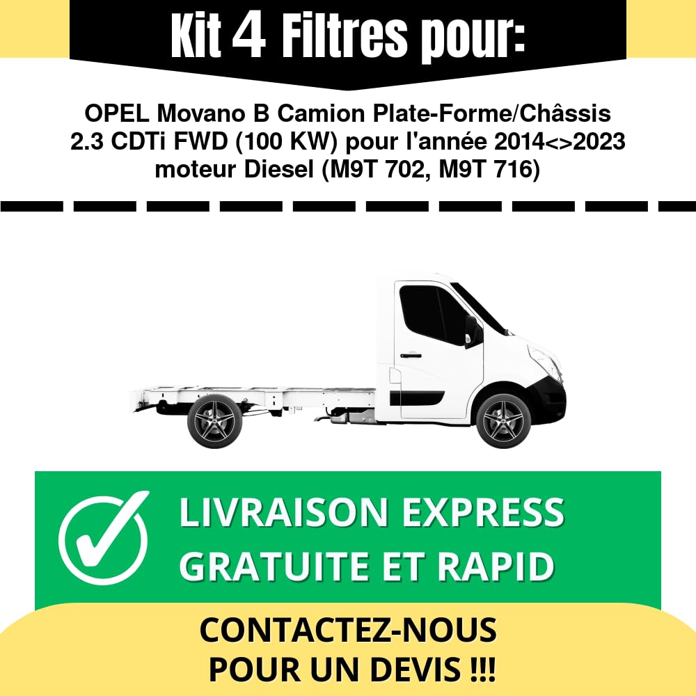Kit Tagliando 4 Filtri Per OPEL Movano B 2.3 CDTi - Filtro Olio, Aria, Carburante E Abitacolo