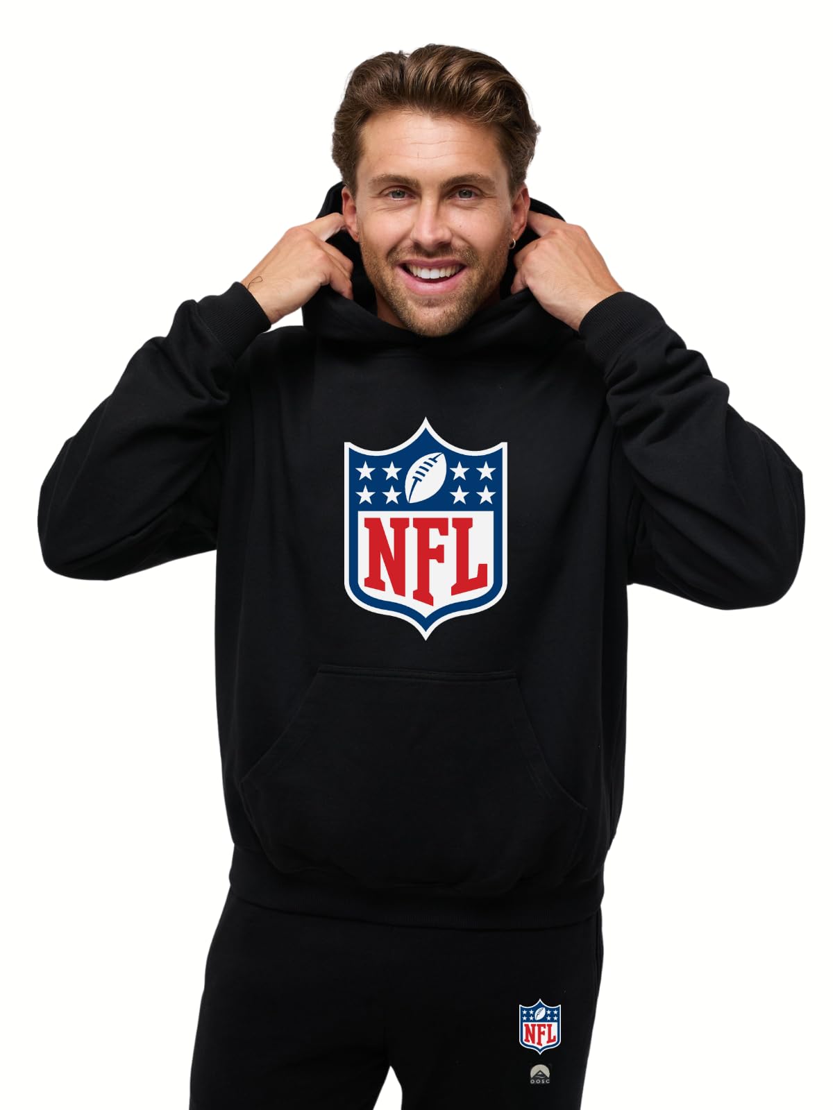 OOSC Mens Nfl Shield Hoodie - Black Sweatshirt, Black, 3XL EU