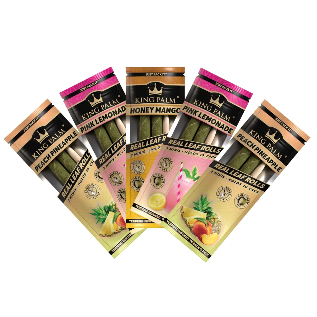 King Palm | 10 Flavoured Pre Rolled Cones with filter | 5 Pouches Multipack (Mini) 1g - (3 Flavours Included) Honey Mango - Peach Pineapple - Pink Lemonade - Organic Cones