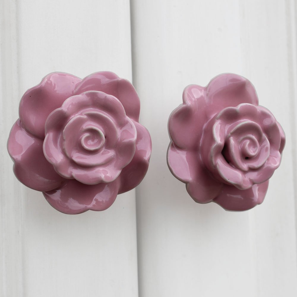 Indian-Shelf 4 Pieces Pink Flower Ceramic Drawer Knobs for Kitchen Cabinet Hardware Door Pulls Decorative Dresser Luxury Online-image-1