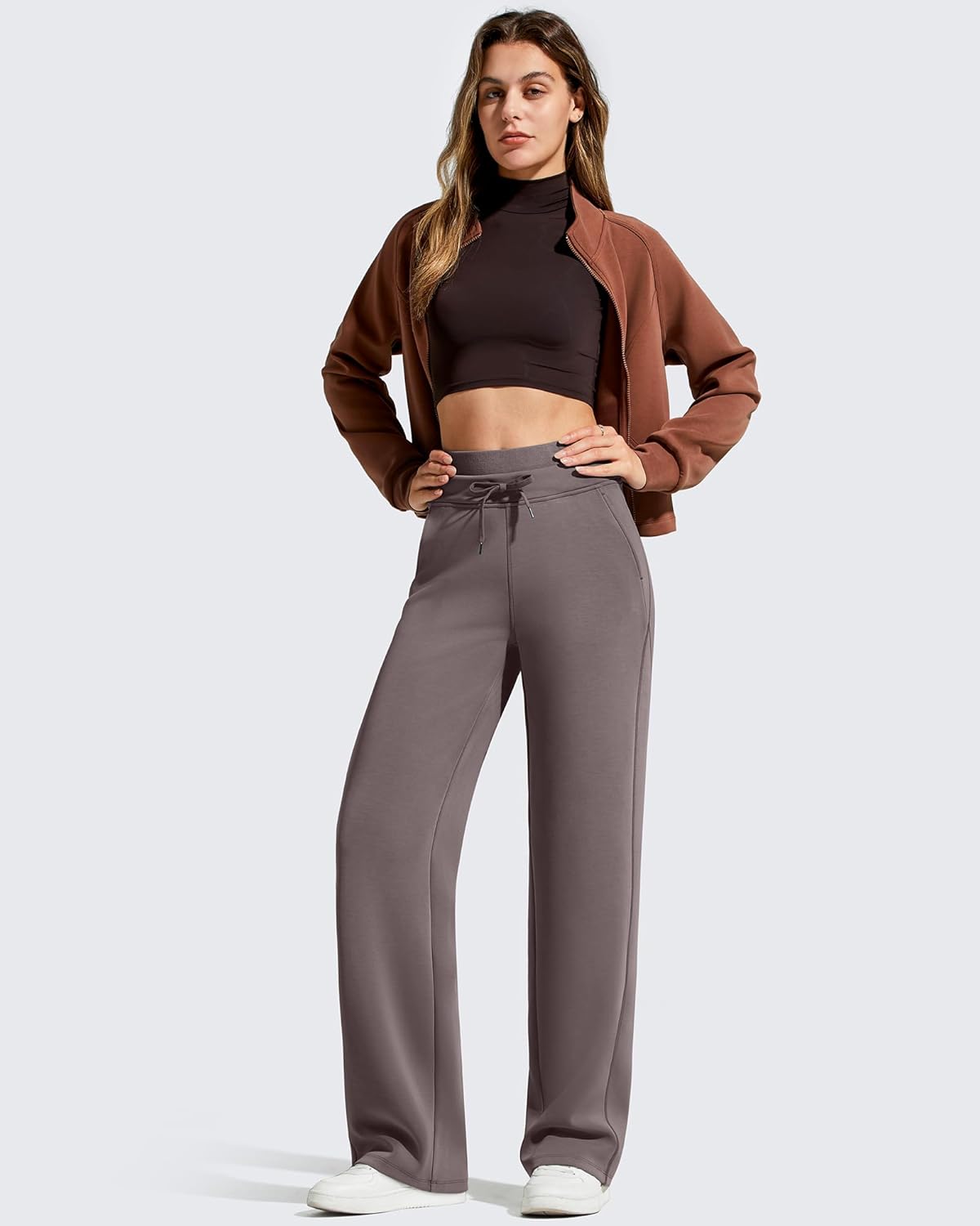G4Free Smoofit Modal Soft Women's Wide Leg Sweatpants with Pockets Drawstring Double Layer Waist Casual Pants - Image 5