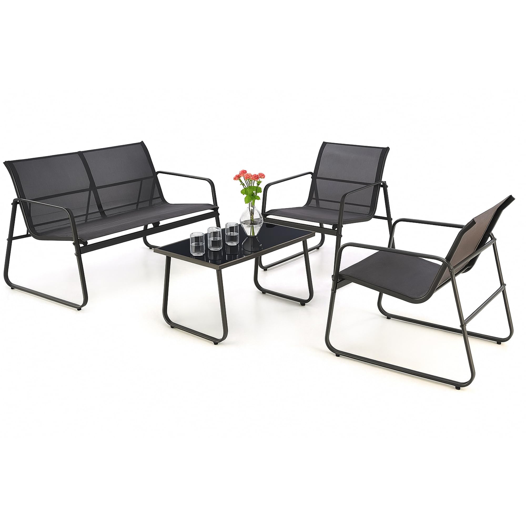 EXTRALINK Set di Mobili da Giardino – Set di mobili da balcone resistente alle intemperie, con divano a 2 posti, 2 sedie e tavolo, robusto telaio in acciaio e tessuto resistente ai raggi UV