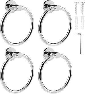 SetSail Towel Holder for Bathroom Wall 4 Packs Towel Ring Stainless Steel Heavy Duty Hand Towel Hanger for Bathroom Screw-in, Mirror Silver