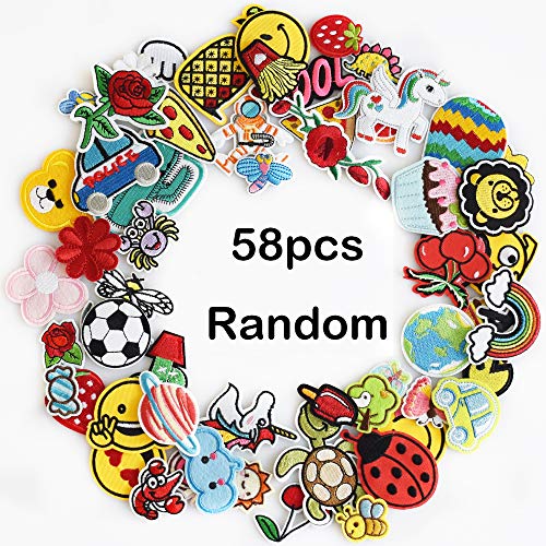 TACVEL 58PCS Random Assorted Styles Embroidered Patch Sew On/Iron On Patch Applique Clothes Dress Plant Hat Jeans Sewing Flowers Applique DIY Accessory