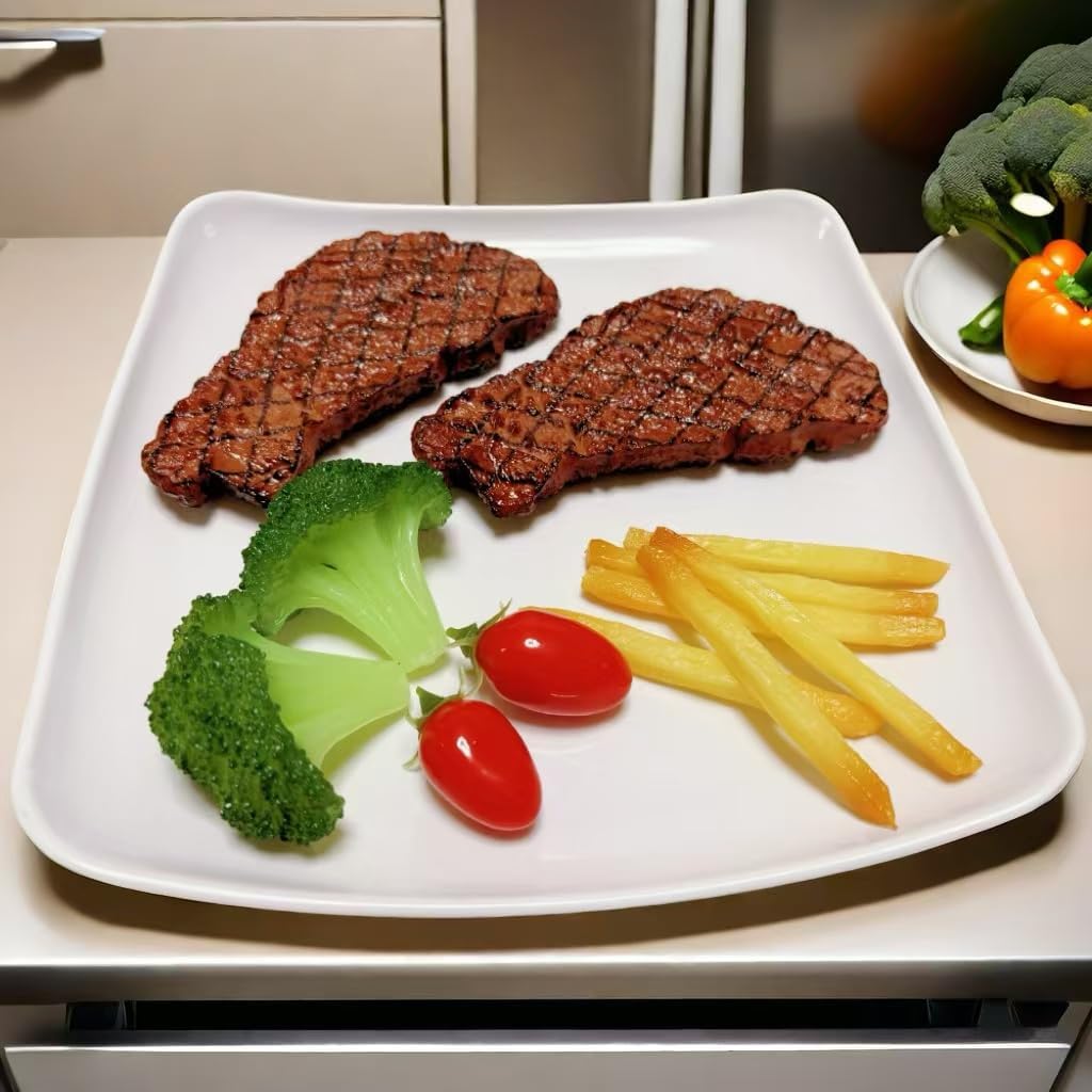 12pcs Fake Steak Model Set,2 pcs Fake Steak with Fake Broccoli Slice, Fake Tomato and Fake Fries,Simulation Food,Realistlike Steak, Fake Cooked Roast Beef,Photography Meat Props,Artificial Steak image 4
