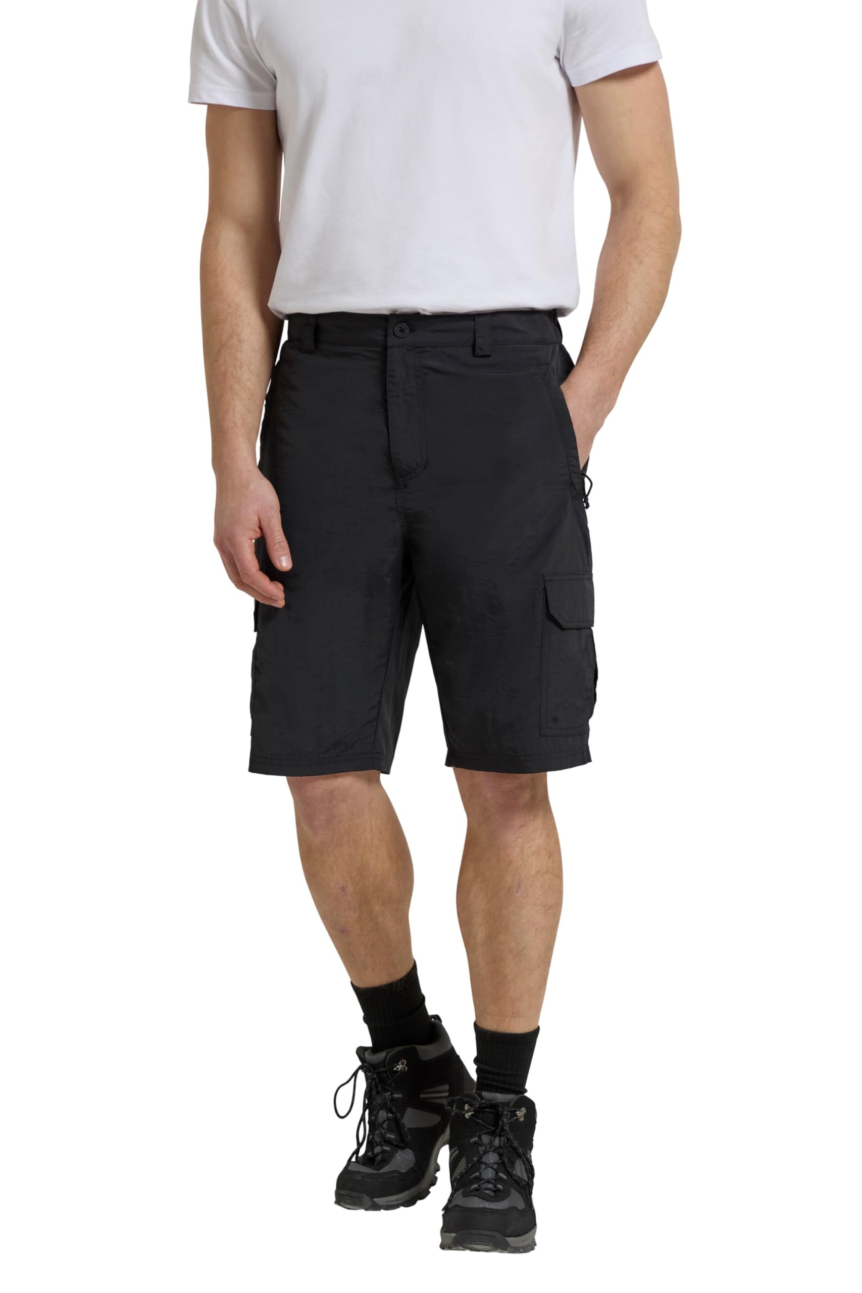 Mountain Warehouse Men's Black Explore Shorts - Fast Dry Shorts, Light Shrink & Fade Resistant Hiking Short Pants, 5 Pockets - Ideal Shorts For Walking, Safari, Beach W28 Size 28