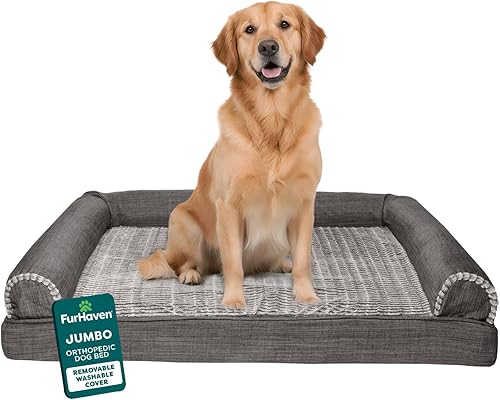 Miniatura 41 de Furhaven Pet – Sofá de felpa ortopédica para perro, cama con forma de L, tumbona ergonómica con contorno de cuna, cama para perros y gatos, varios