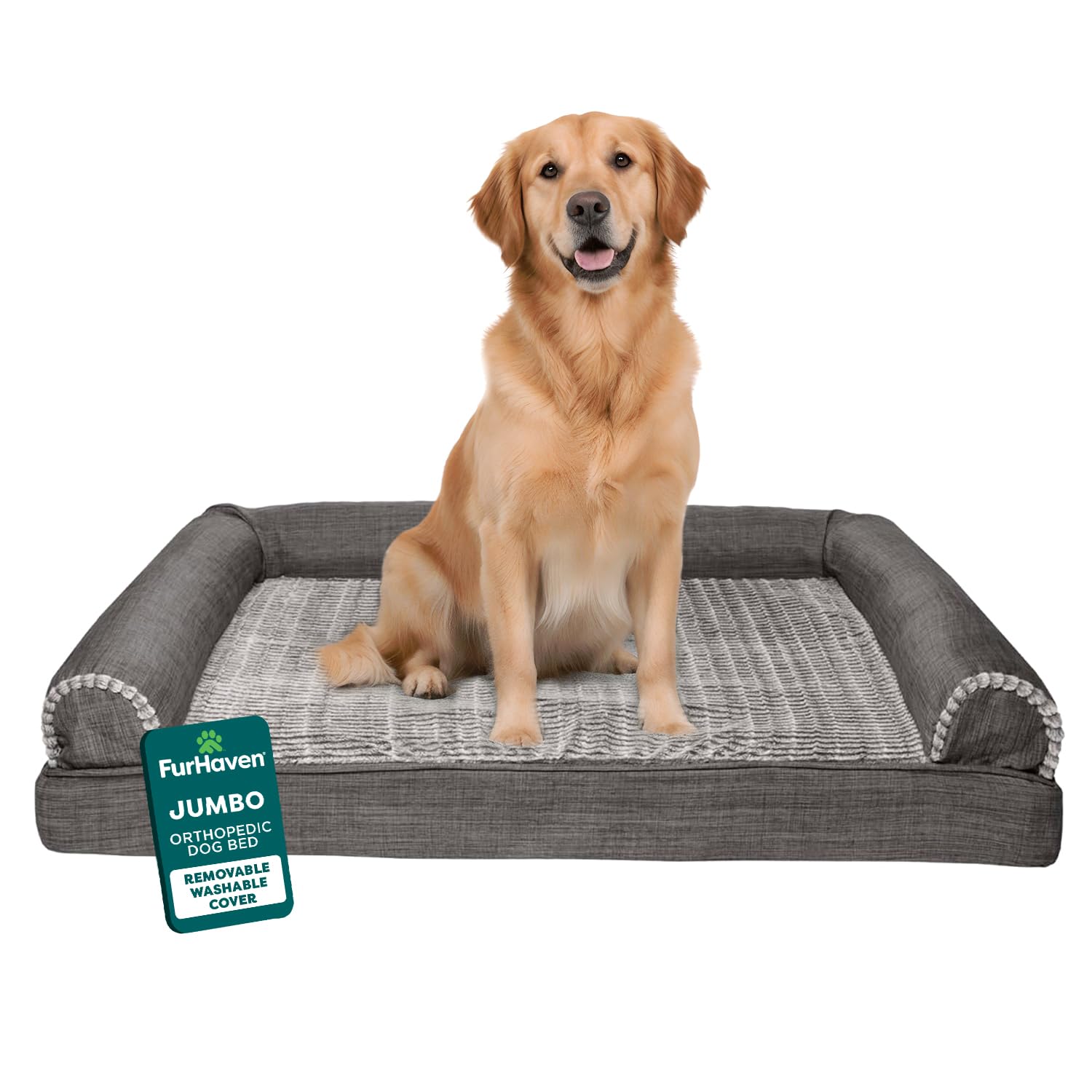 Furhaven Orthopedic Dog Bed for Large Dogs w Removable Bolsters Washable Cover For Dogs Up to 95 lbs
