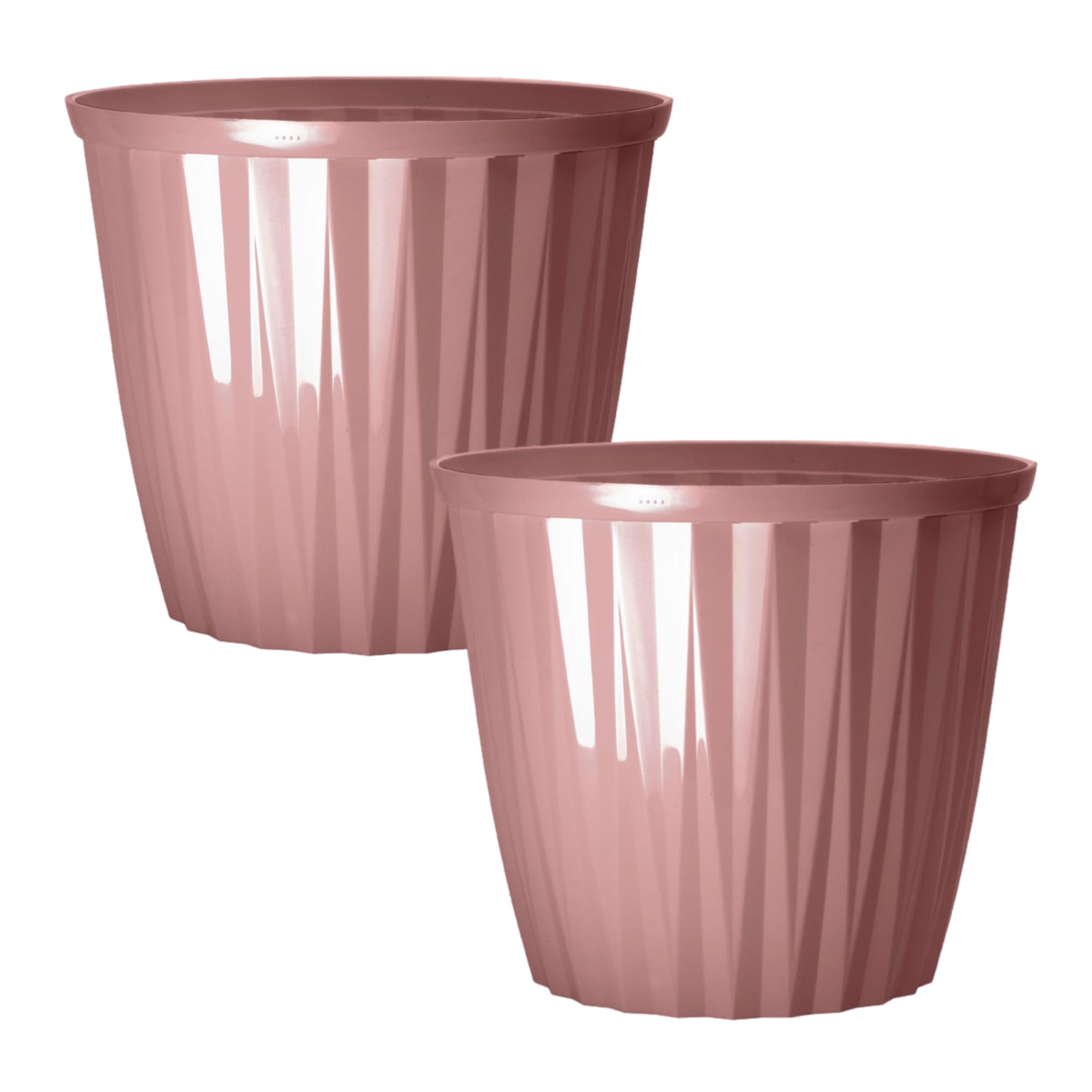 Fyne-Finds Dusty Pink Round Plastic Pink Plant Pot 30Cm,12Inch Glossy Effect 11L Garden Indoor Outdoor Planter Cover Drainage Holes, Weather, Frost Proof (2)