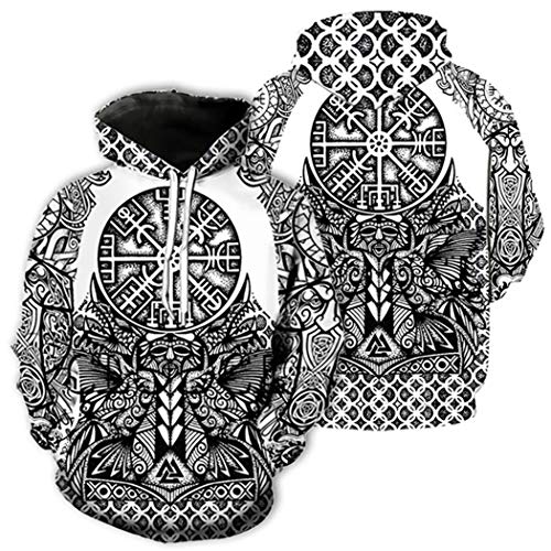 Sweat à capuche viking 3D ample contre le froid pull imprimé