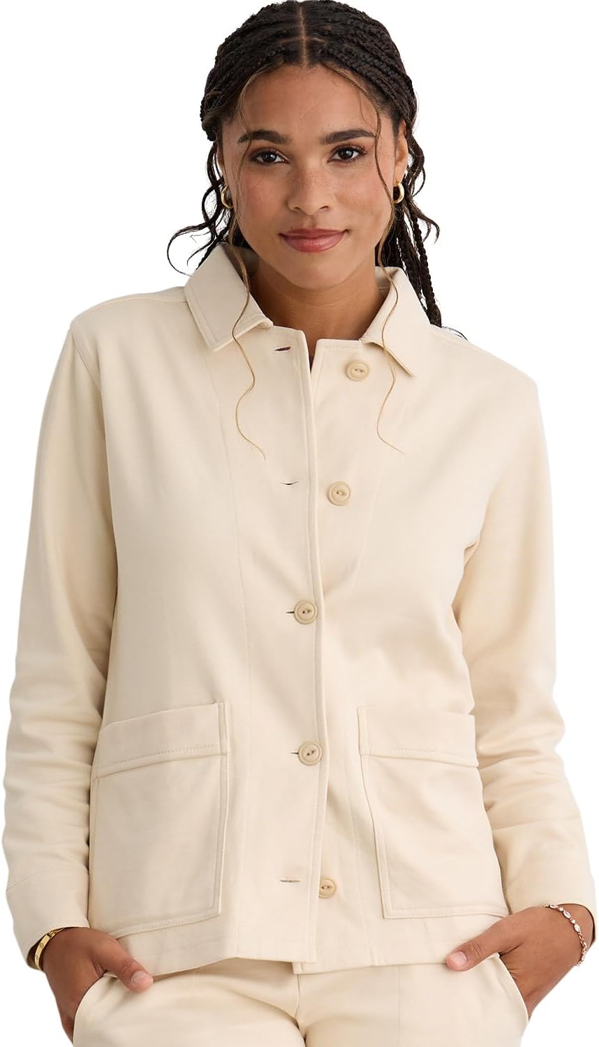Fair Indigo Women's Organic Cotton Double Faced Luxe Knit Shirt Jacket
