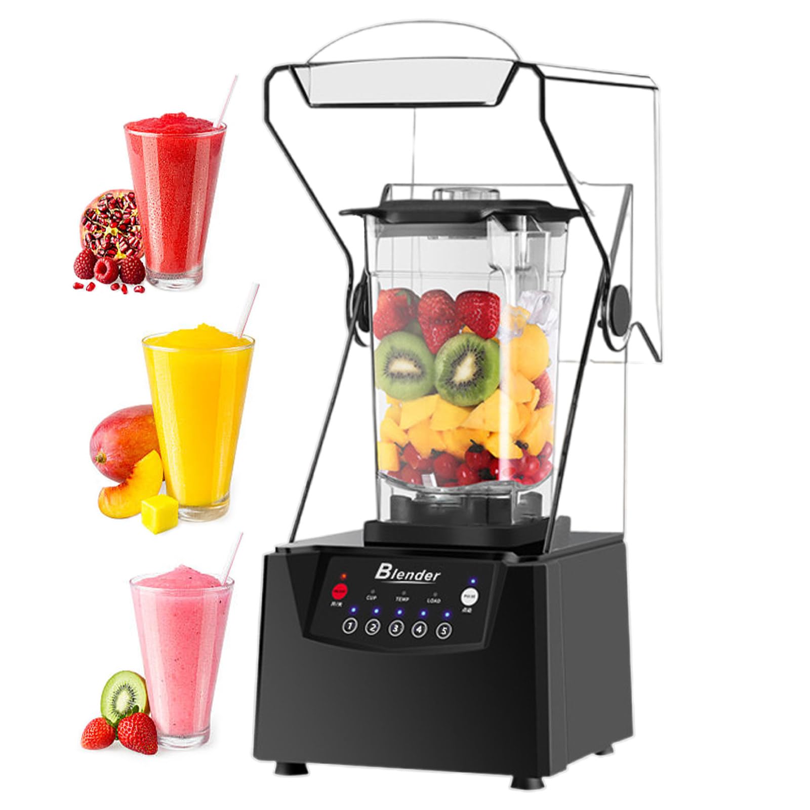 Blender Professionnel Compact,Portable Pour Smoothies,Milk-Shakes,Préparation Culinaire Et Glace Pilée,Base De 2200 W,Capacité De 1,8 L,5 Programmes Préréglés,Avec Capot Insonorisé