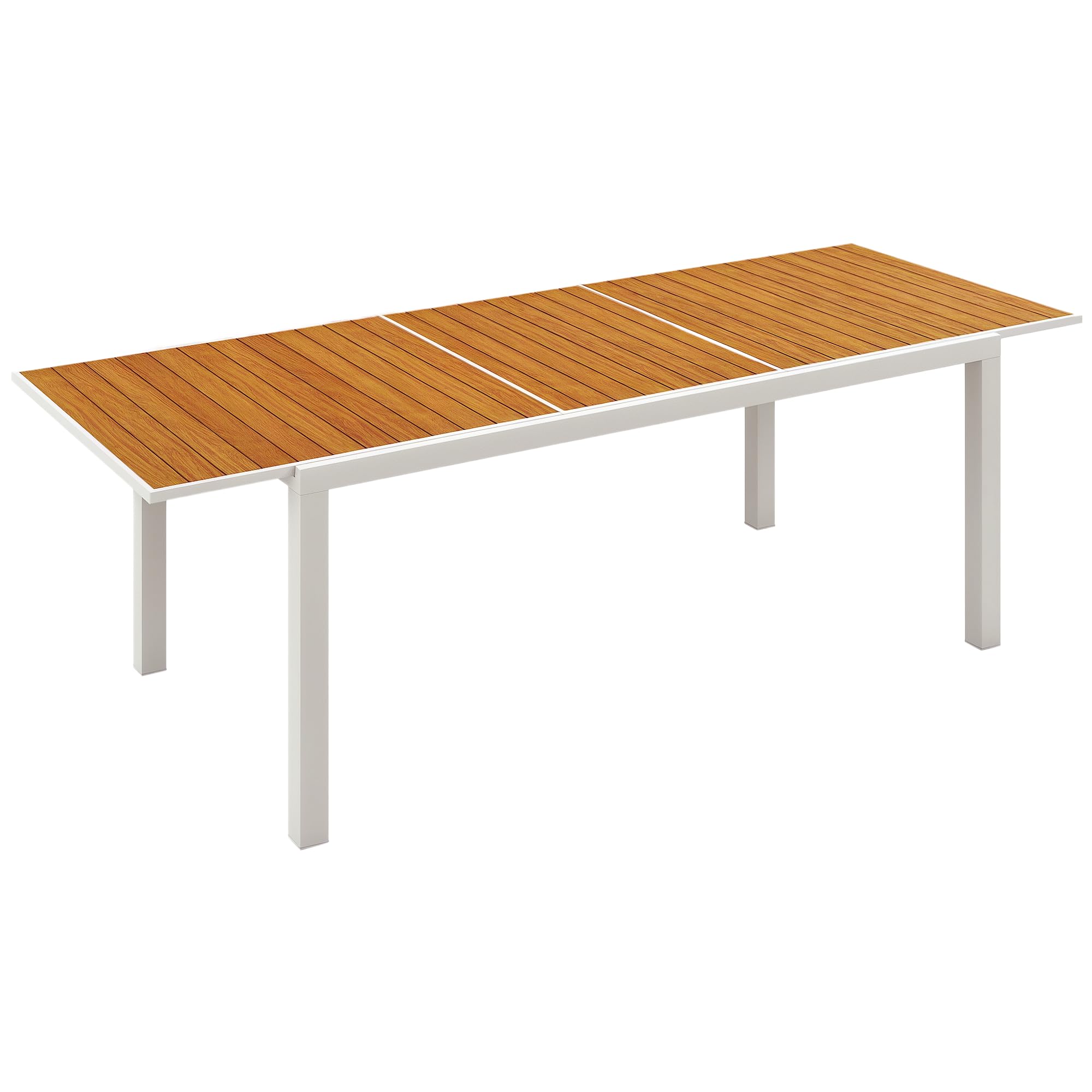 Outsunny Mesa de Jardín Extensible de Aluminio Mesa de Comedor Exterior Rectangular Mesa de Terraza para 6 Personas Efecto de Madera Carga 50 kg 180/240x94x73 cm Marrón