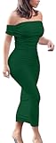Women's Ruched Off Shoulder Short Sleeve Bodycon Midi Elegant Cocktail Party Dress