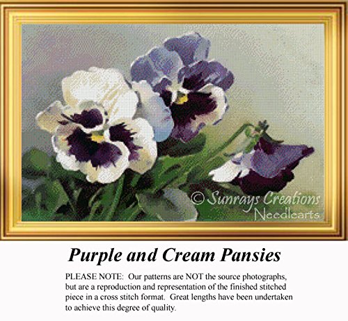 Pensées et violettes au point de croix Motif pensées violettes et crème, motif vintage au point de croix