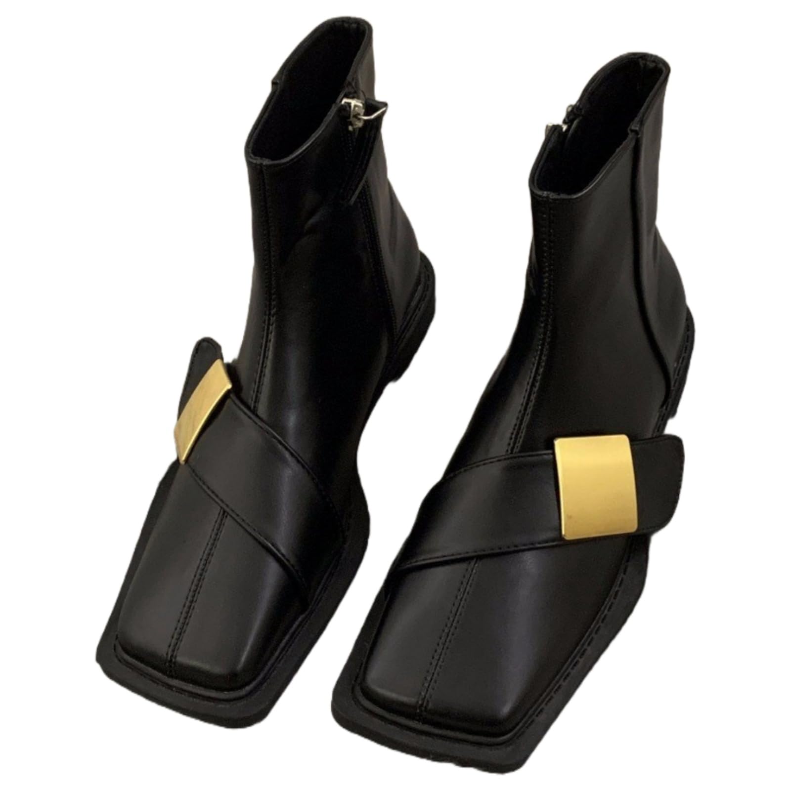 Womens fall winter vintage flat square-toe boots with side zipper design soft and comfortable lining elegant style formal