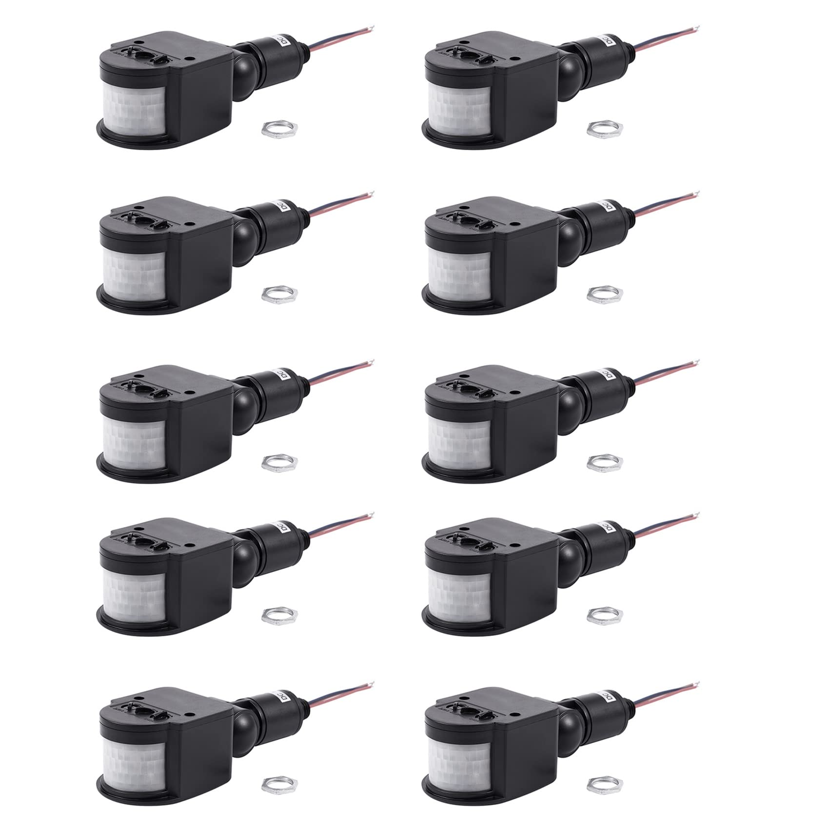 10X Outdoor Interruptor de Sensor de Movimiento Infrarrojo AutomÁTico PIR de 12V DC para Luz LED, Negro