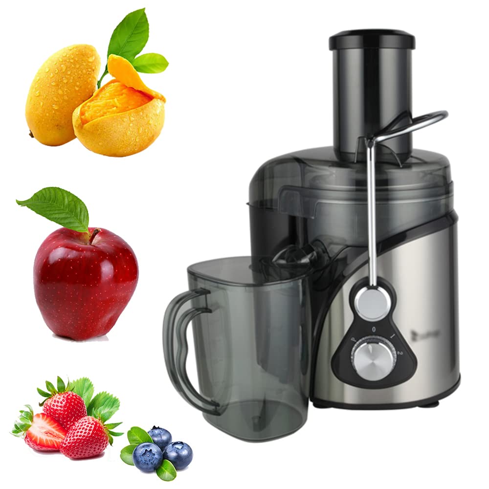 1L Electric Juicer, 3-speed Adjustment Juicer Electric Juicer Whole Fruit Vegetable Wide Mouth Centrifugal Stainless Steel Juicer, Easy to Clean