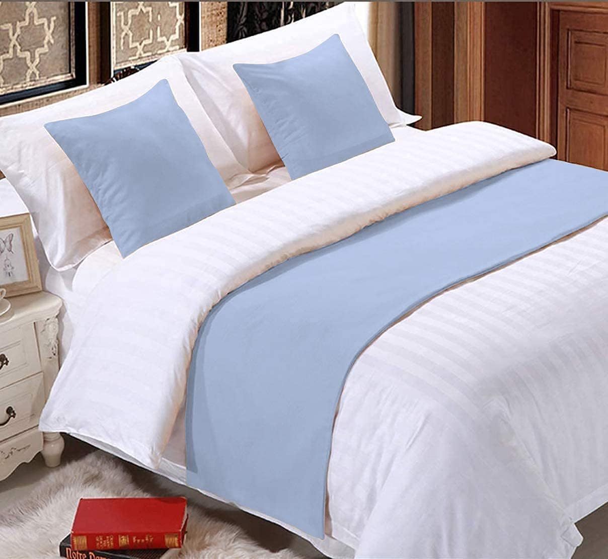 Solid Bed Runner Scarf Decorative Bed Runner Calking (19" X 108"), Light Blue