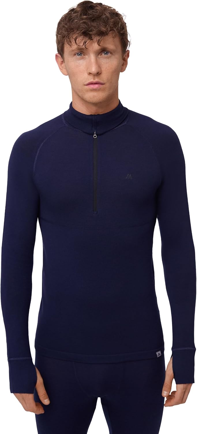 DANISH ENDURANCE Maglia Termica Uomo in Lana Merino, Manica Lunga, per Sci, Trekking, Escursionismo con o Senza Chiusura Zip