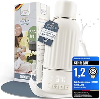 Baby Flaschenwärmer 500ml BPA frei & Sterilisation Schnellaufheizen in 3 Min tragbarer Milchwärmer & Muttermilch Erwärmer mobiler Wasserwärmer Portable Warmer mit Akku (matt weiß)