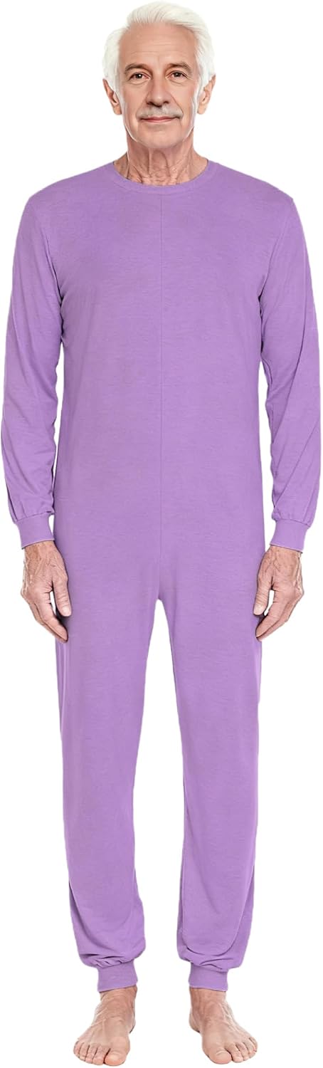 Men's Special Needs Adaptive Clothing Crew Neck Long Sleeve Back Zip Anti-Strip Adaptive Jumpsuit