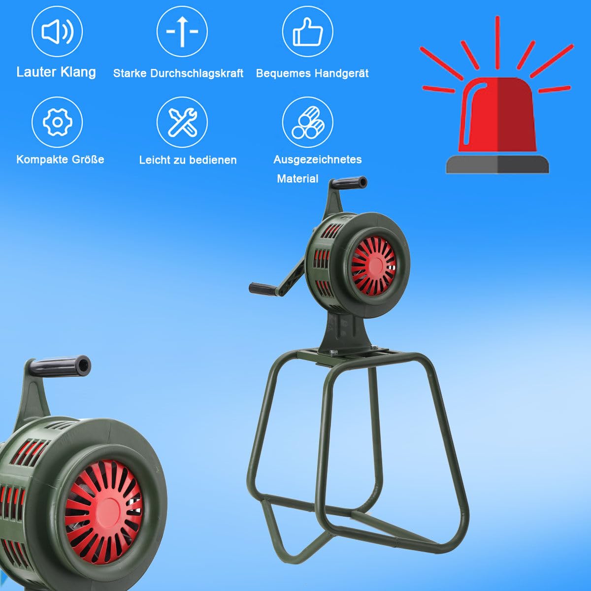 125 ± 2db Standsirene Aluminiumgehäuse Sirene Alarmsirene Handhebelbetätigung Luftangriffssirene, Selbstschutz-Notsirene, Sirenenhorn für Industrie, Bauwesen, Fabriken & Abnehmbare Halterung