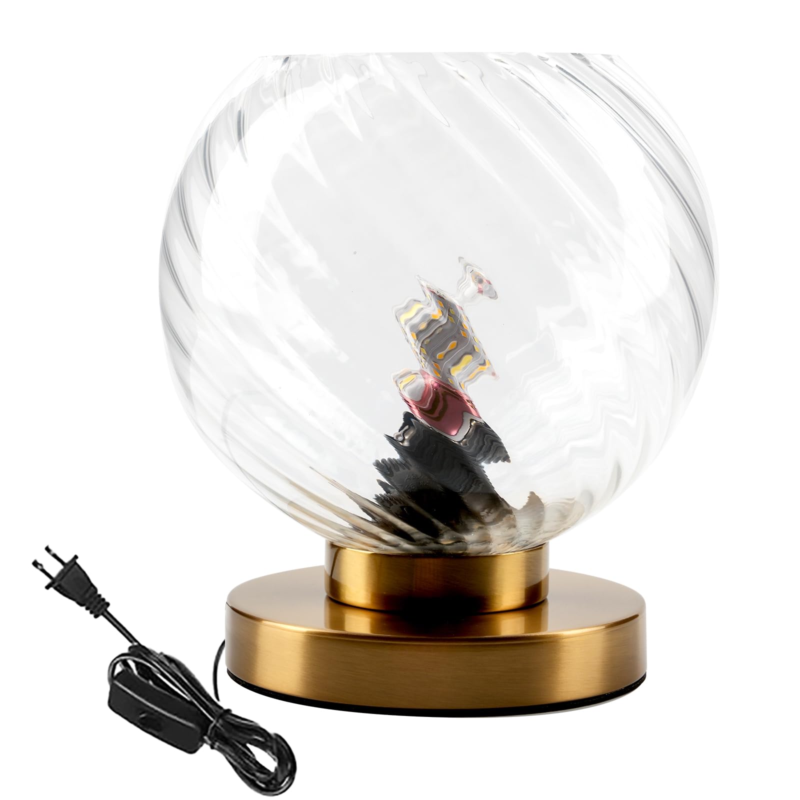 Glass Globe Table Lamp Gold Nightstand Desk Lamp with Clear Ribbed Glass Shade & and Metal Base Plug in Table Lamps for Bedside Office Studyroom (Clear)