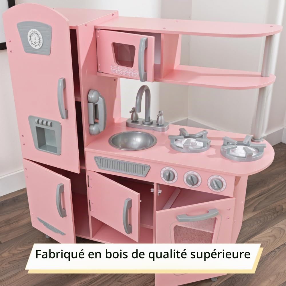 KidKraft Cuisine Enfant en Bois Vintage Rose, Dinette avec téléphone, Jeu d'imitation, Jouet Enfant dès 3 Ans, 53179 [Exclusif Amazon]