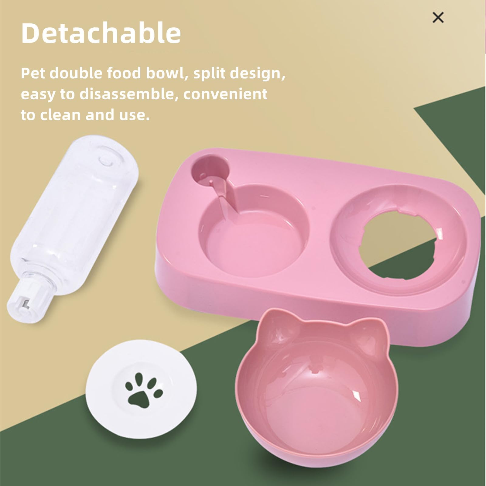 Tnfeeon Ciotole doppie per cani e gatti, set di ciotole per acqua e cibo per animali domestici con dispenser automatico di acqua bottiglia ciotola staccabile per cani di piccola taglia e gatti gattini