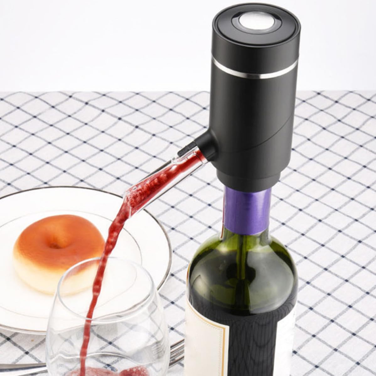 USHOBE Aérateur de Vin Électrique, Verseur Noir Une Touche, Abs