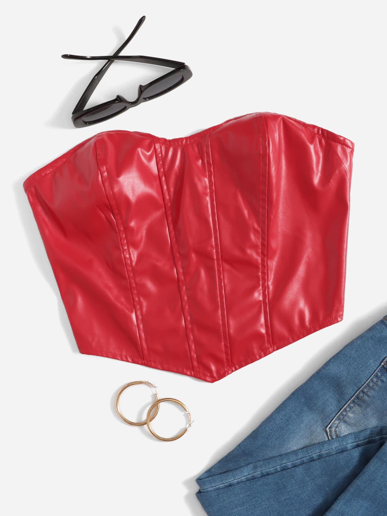 LITHYCWomens Summer Tops Sexy Casual T Shirts for Women Zip Back Seam Front Asymmetrical Hem Leather Tube Top (Color : Red, Size : X-Small)