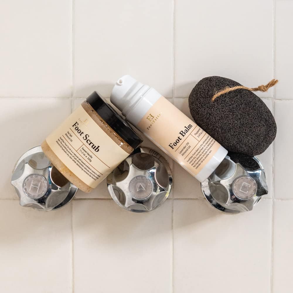 Set de cuidado de pies de pedicura con exfoliante de sal marina, piedra pómez volcánica y bálsamo reparador para piel seca, talones agrietados y pies ásperos 7