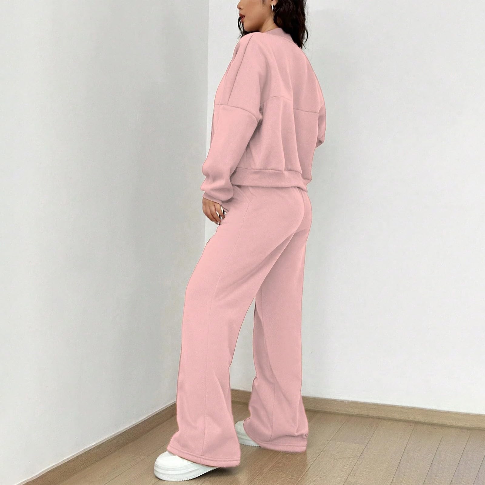 Ansenesna Jogginganzug Damen Set Baggy Trainingsanzug Winter Weites Bein Zweiteiler Hosenanzug Sportlich 2 Teiler Ohne Kapuze Jogging Anzug Elegant 2 Teilig Sportanzug Frauen Oversize Activewear