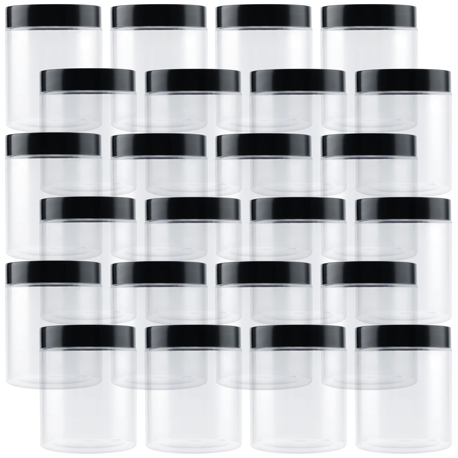 PINGEUI24 Pack 250ml Clear Round Plastic Jars with Lid, BPA Free Wide Mouth Plastic Container, Empty Sample Storage Pot Jars for Slime, Food, Spices, Liquids, Crafts