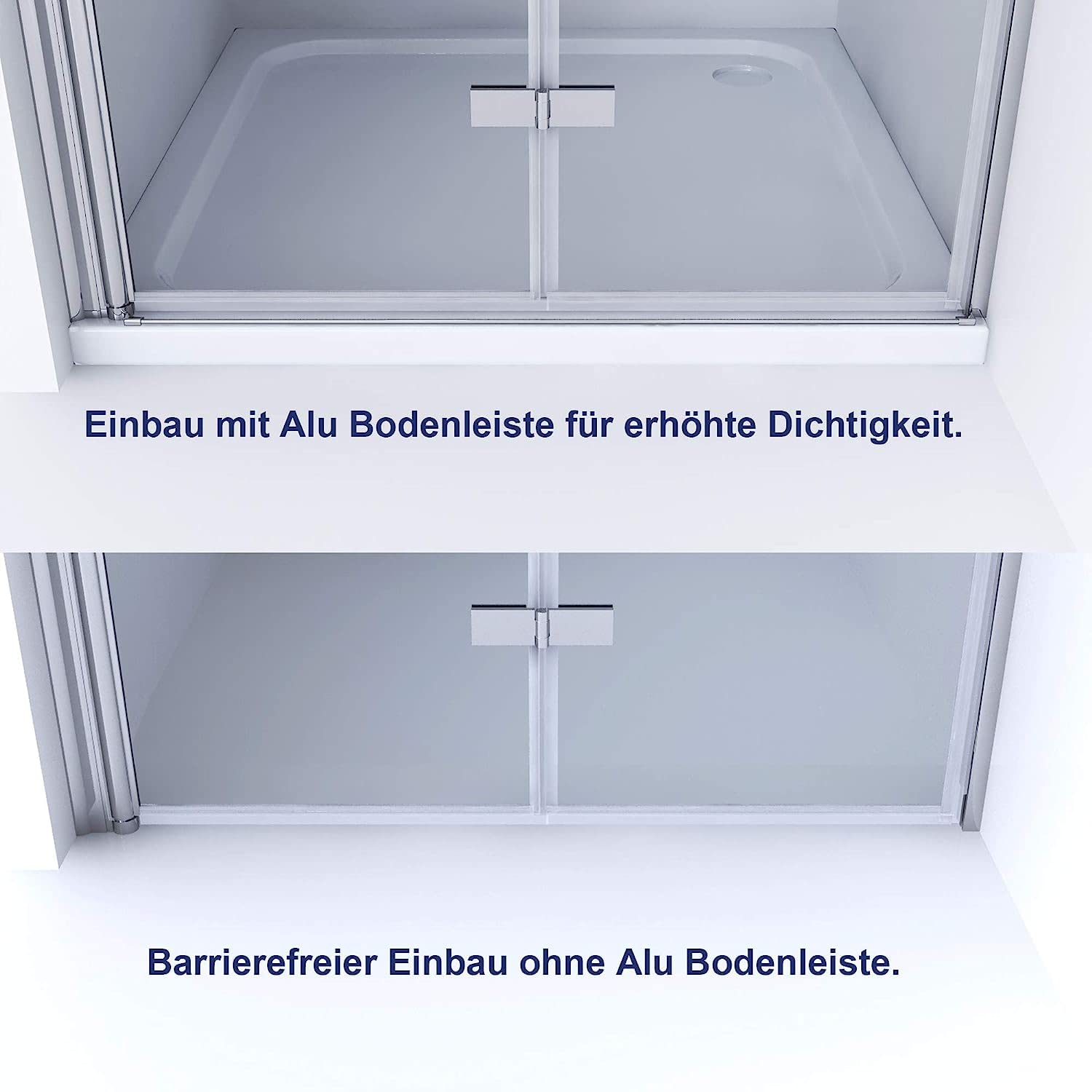 Duschtür klappbar faltbar Glas 90 x 195 cm Wandprofil Chromoptik Nischentür Falttür Dusche Pendeltür Schwingtür ohne Rahmen mit Magnetdichtung Duschtürdichtung unten 6 mm Klarglas NANO-Beschichtung