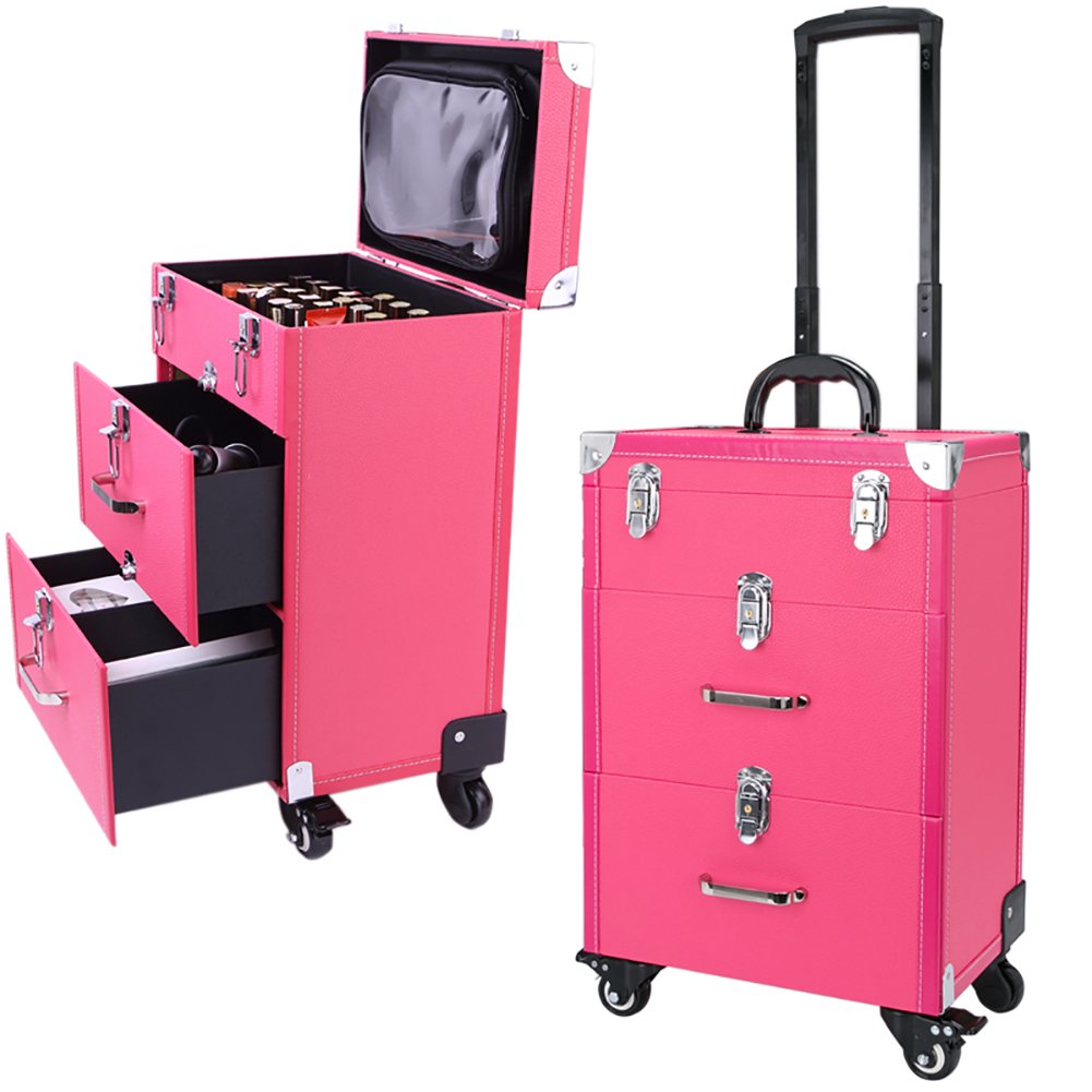 Rolling Makeup Case, Qivange Professional Trolley Train