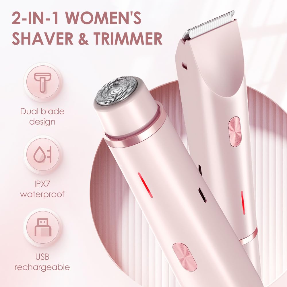 SROCOPT 2 in 1 Electric Razors for Women, 2025 New Dual Head Shaver Bikini Trimmer, Upgrade Waterproof Wet and Dry Electric Face and Legs Shaver for Women (Purple)
