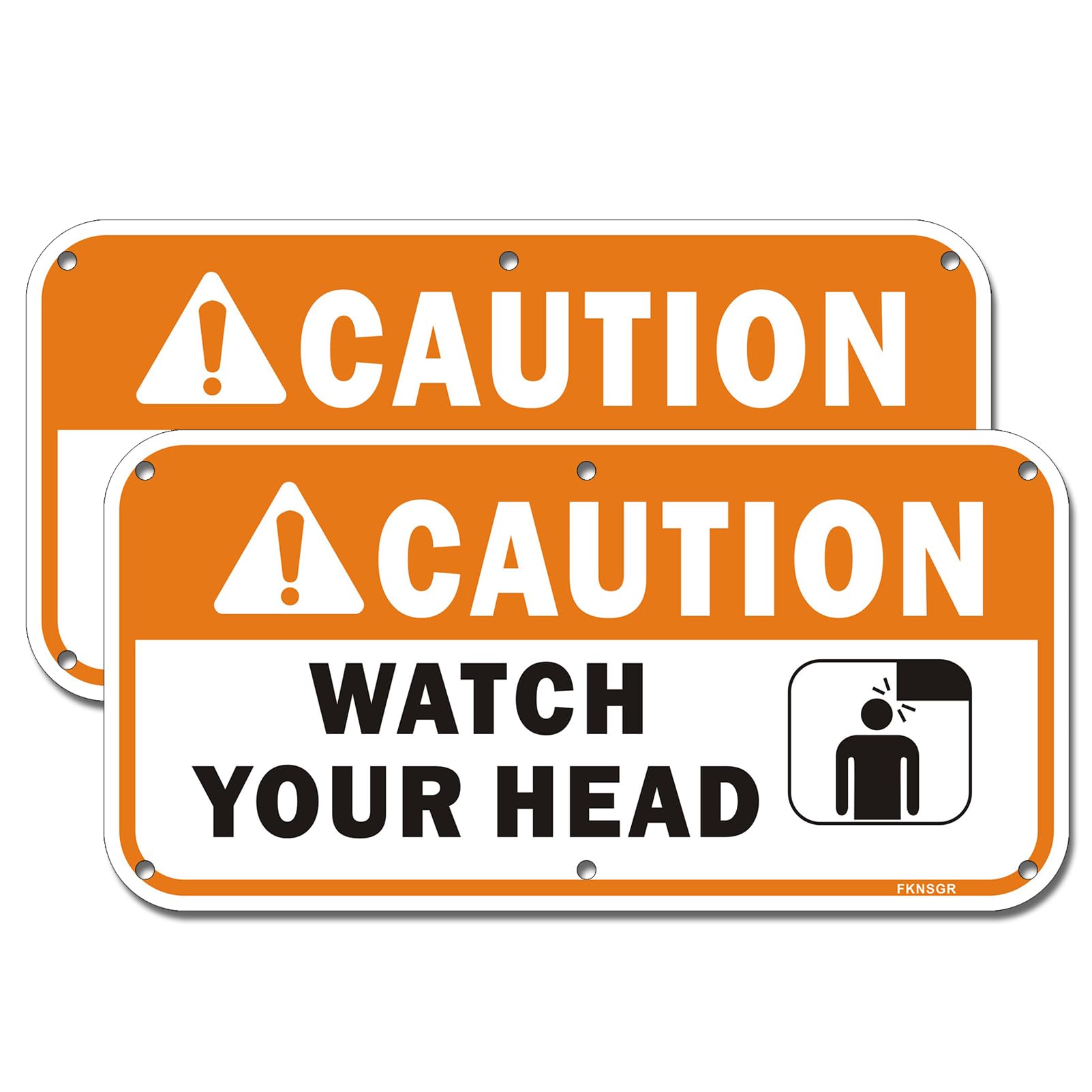 FKNSGR Caution Watch Your Head Sign 2 Pack, 12 x 6 inches, Rust Free .040 Aluminum Sign, UV Protected, Fade Resistant