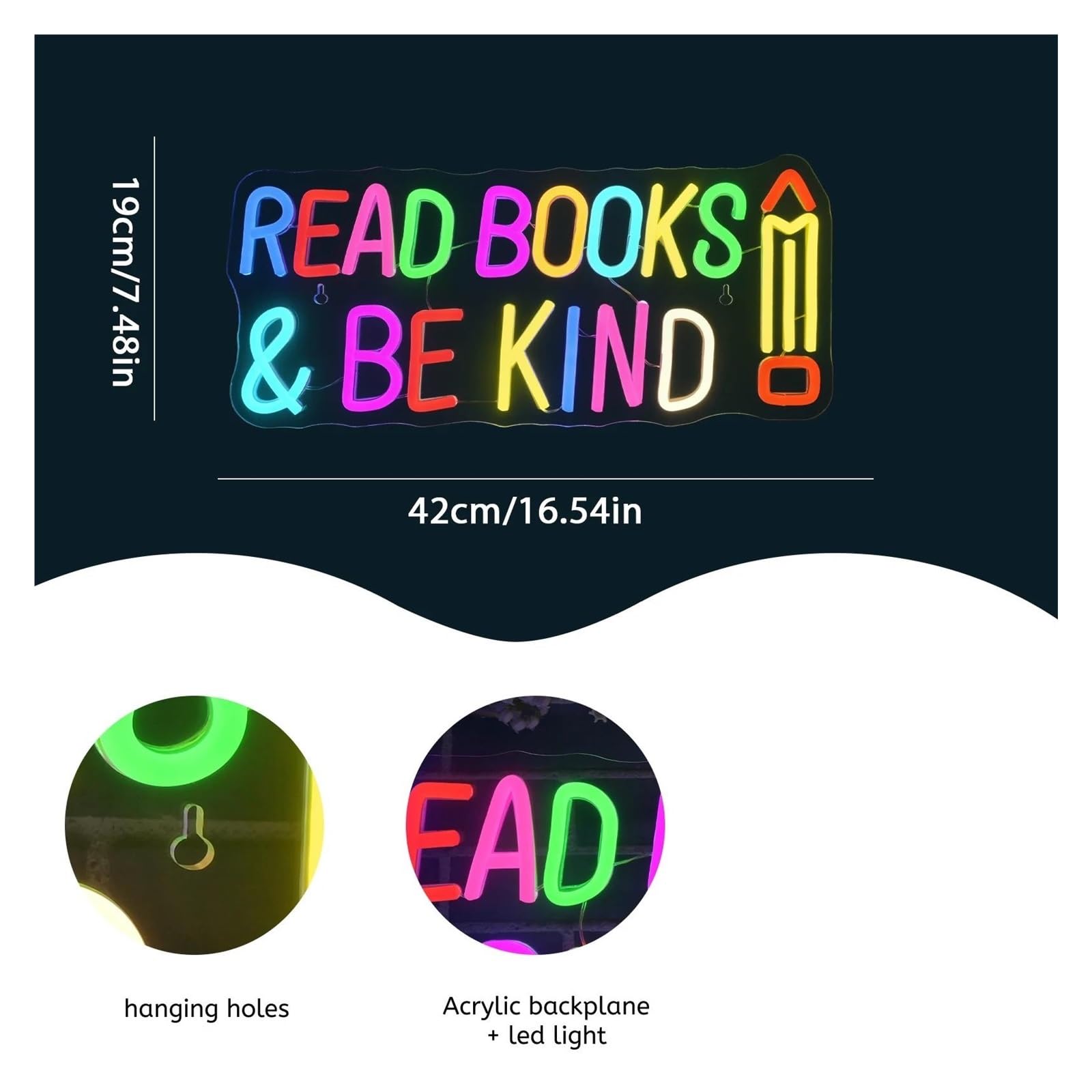 Scritta luminosa Insegna Al Neon A Dimmerabile Read Books And Be Kind Con Luce Per Studenti, Aule, Librerie, Biblioteche, Musei, Sala Studio, 42cmx19cm