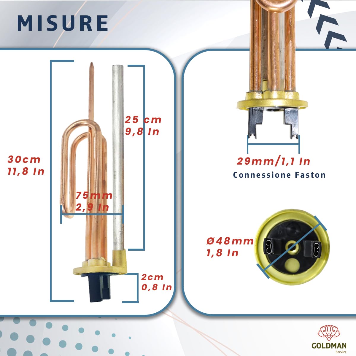 GOLDMAN SERVICE Resistenza termica elettrica flange 1500 W + anodo magnesio + guarnizione in gomma + vite fissaggio. Kit Ricambio scaldatore acqua compatibile con tutte le principali marche