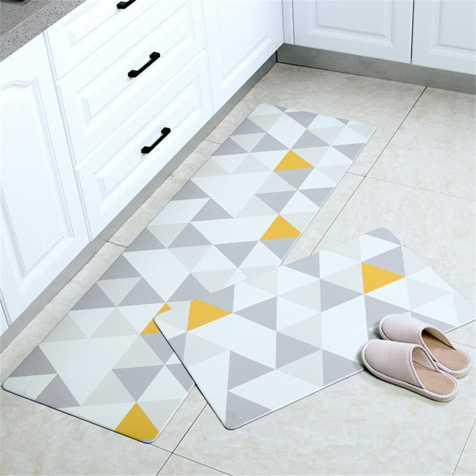 Tapis de cuisine antidérapant lot de 2 gris 45x70/45x120cm lavable