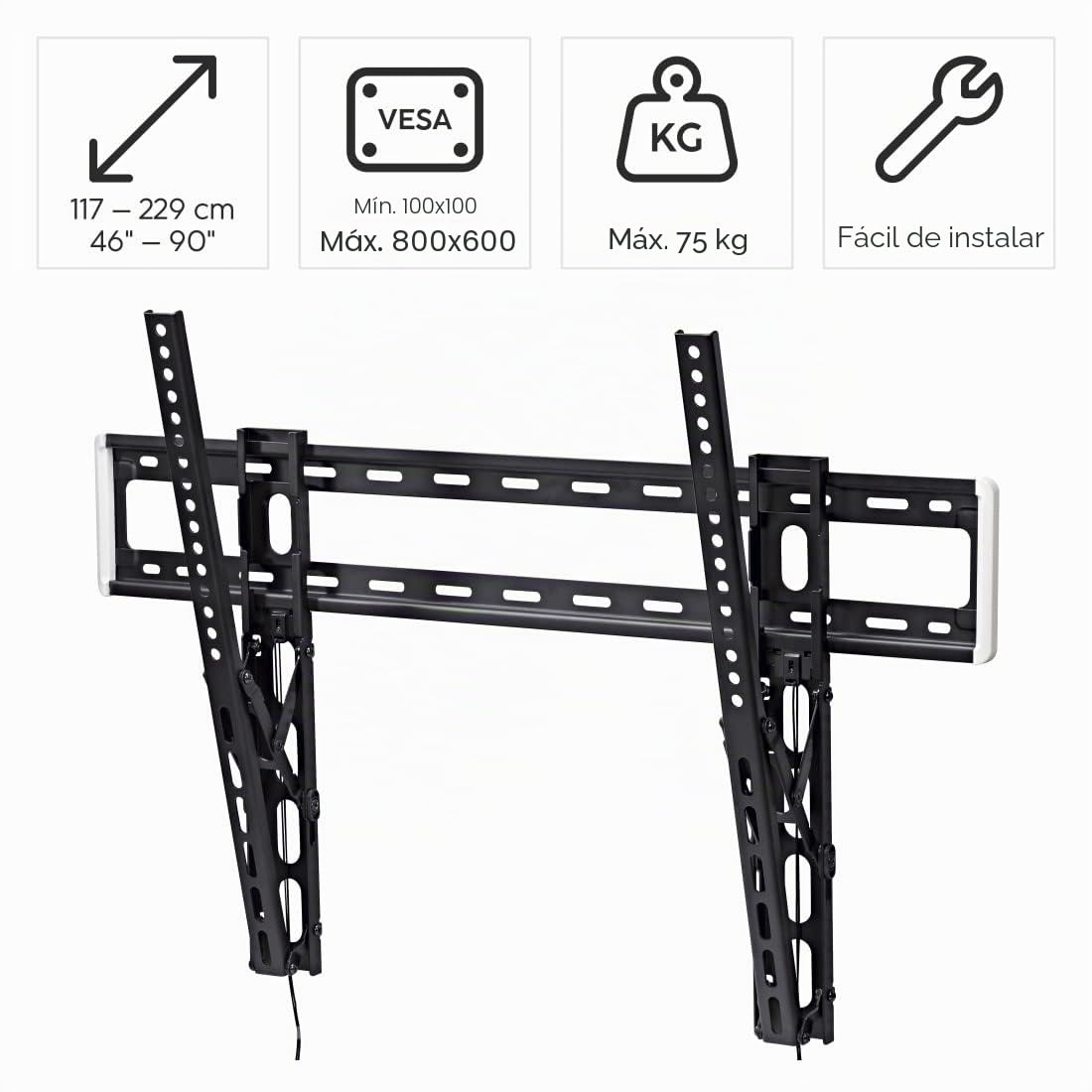 Hama | Soporte de Pared para TV de 46" a 100" (Soporte inclinable +0/-12° de Pared, Pantallas de hasta 191cm, Carga máx de 75kg, VESA 800 x 600)